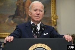 U.S. President Joe Biden speaks about the counterterrorism operation in Syria from the Roosevelt Room of the White House in Washington, Feb. 3, 2022.