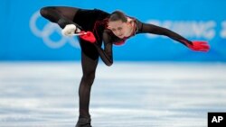 FILE - Kamila Valieva of the Russian Olympic Committee competes in the women's team free skate program during the figure skating competition at the 2022 Winter Olympics, Feb. 7, 2022, in Beijing.