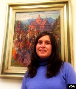 Tamara Olexy in her New York office at the Ukrainian Congress of America, an umbrella group that represents the estimated one million or so Americans of Ukrainian descent that live in in the U.S. (Adam Phillips/VOA)