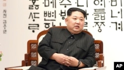 North Korean leader Kim Jong Un is seen at Peace House of the border village of Panmunjom in the Demilitarized Zone, South Korea, April 27, 2018.
