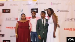 Some of the cast members of 'Watu wote' at the premier of the film, Jan. 23, 2108. (R. Ombuor/VOA).