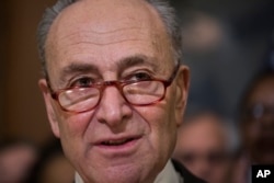 Senate Minority Leader Chuck Schumer, D-N.Y., speaks at an event with furloughed federal workers and union leaders as they discuss the impact on families during the partial government shutdown, on Capitol Hill in Washington, Jan. 9, 2019.