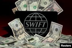 The Swift bank logo is pictured in this photo illustration taken April 26, 2016.