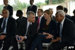 FILE - U.S. ambassador to the United Nations Samantha Power, second right, speaks with other U.N. Security Council ambassadors during a meeting with the Burundian president at his residence outside Bujumbura, Jan. 22, 2016.