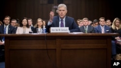 Supreme Court Justice nominee Neil Gorsuch testifies on Capitol Hill in Washington, March 21, 2017, at his confirmation hearing before the Senate Judiciary Committee. 