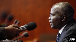 FILE - Burundi's second vice president, Gervais Rufyikiri, is seen taking a question during a press conference.