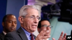 FILE - Dr. Anthony Fauci, director of the National Institute of Allergy and Infectious Diseases, speaks during a briefing on coronavirus in the Brady press briefing room at the White House, March 14, 2020, in Washington.