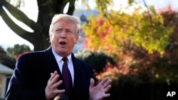 President Donald Trump speaks to the media at the White House in Washington, Nov. 20, 2018.