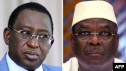 This combination of two file pictures shows (at L) Malian presidential candidate, Soumaila Cisse, and (at R) Malian presidential candidate Ibrahim Boubacar Keita, dubbed IBK. 