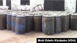 Containers of fuel being transported to the Central African Republic is seized in the Cameroon northern town of Mbe, Feb. 26, 2019. 