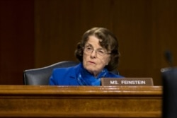 Sen. Dianne Feinstein listens during a Senate Intelligence Committee nomination hearing for Rep. John Ratcliffe on Capitol Hill in Washington, May 5, 2020.