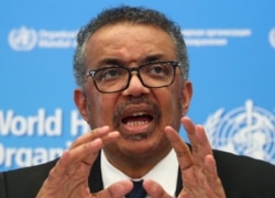 Director-General of the WHO Tedros Adhanom Ghebreyesus, speaks during the news conference on the novel coronavirus (2019-nCoV) in Geneva, Switzerland Feb. 11, 2020.