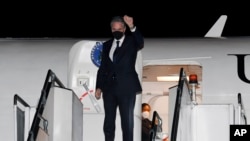 Secretary of State Antony Blinken arrives at Subang Airport, in Kuala Lumpur, Malaysia, Dec. 14, 2021. 