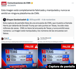 Captura de publicación en la cuenta oficial de CNN el 4 de noviembre. La traducción es de Google.