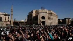 Hundreds chant slogans during a protest after a recent U.S. decision to recognize Jerusalem as the capital of Israel, in Cairo, Egypt, Friday, Dec. 8, 2017. 