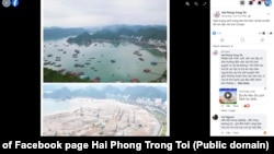 Ảnh so sánh vịnh trung tâm Cát Bà trước và sau khi san lấp trên trang Facebook Hải Phòng Trong Tôi, 3/12/2024, giờ VN.