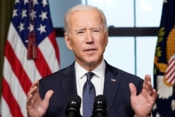 President Joe Biden speaks from the Treaty Room in the White House on Wednesday, April 14, 2021, about the withdrawal of the remainder of U.S. troops from Afghanistan.