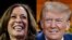 ARCHIVO - Esta combinación de imágenes creada el 16 de octubre de 2024 muestra a la vicepresidenta estadounidense y candidata presidencial demócrata Kamala Harris en Pensilvania, y al expresidente estadounidense y candidato presidencial republicano Donald Trump en Georgia.