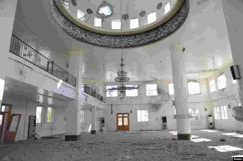 Damage in a mosque in al-Bouydah, south of Damascus, after soldiers loyal to Syria's President Bashar al-Assad took control of it from the Free Syrian Army, Oct. 17, 2013. (SANA)