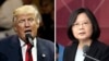 FILE - This combination of two photos shows U.S. President-elect Donald Trump speaking during a "USA Thank You" tour event in Cincinatti, Dec. 1, 2016, and Taiwan's President Tsai Ing-wen, delivering a speech during National Day celebrations in Taipei, Taiwan, Oct. 10, 2016. 