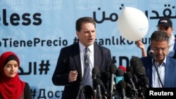 UNRWA Commissioner-General Pierre Krahenbuhl speaks during a news conference at a U.N.-run school in Gaza City, Jan. 22, 2018. 