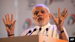 FILE - Indian Prime Minister Narendra Modi, addresses people during the launch of digital India project in New Delhi, July 1, 2015.