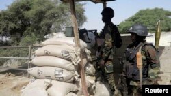 Cameroon special forces personnel stand guard on the Elbeid bridge in Fotokol, Feb. 17, 2015.