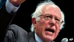 Democratic presidential candidate Sen. Bernie Sanders, I-Vt., addresses supporters in New York, June 23, 2016. 