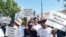 Communities living in wildlife areas protest in front of the British High Commission in Gaborone, March 12, 2025. (Mqondisi Dube for VOA)