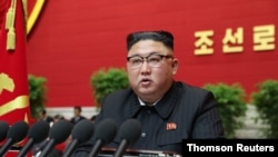 North Korean leader Kim Jong Un speaks at the Workers' Party congress in Pyongyang