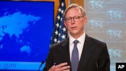 Brian Hook, special representative for Iran, speaks about the creation of the Iran Action Group at the State Department, in Washington, Aug. 16, 2018.