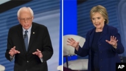 Democratic presidential candidate Senator Bernie Sanders, left, and former Secretary of State Hillary Clinton participate in town hall event in Derry, New Hampshire, Feb. 3, 2016.
