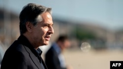 US Secretary of State Antony Blinken arrives at Joint Base Andrews in Maryland on July 6, 2022, as he departs for travel to Bali, Indonesia, and Bangkok, Thailand. (Photo by Stefani Reynolds / POOL / AFP)