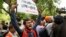 Activists from right wing Hindu parties protest in New Delhi, India, against the Tuesday killing of Kanhaiya Lal, a Hindu man, in a suspected religious attack in western Udaipur city, June 29, 2022. 