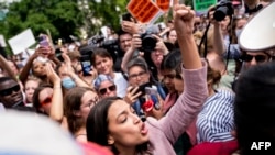 U.S. Rep. Alexandria Ocasio-Cortez, D-N.Y., speaks to abortion rights activists outside the U.S. Supreme Court in Washington, on June 24, 2022.