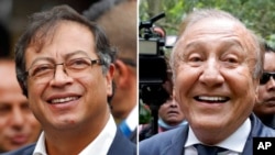 Esta combinación de fotos muestra a los candidatos presidenciales colombianos: Gustavo Petro, izquierda, el 17 de junio de 2018; y Rodolfo Hernández, el 2 de junio de 2022; ambos en Bogotá.