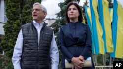 US Attorney General Merrick Garland and Ukrainian Prosecutor General Iryna Venediktova, meet in Krakovets, at the Ukraine border with Poland, June 21, 2022.
