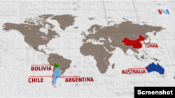 China es un jugador grande en la explotación de litio y sus empresas también tienen operaciones en Australia, Chile, Argentina y aspira a la explotación comercial de litio en Bolivia.