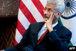 Indian External Affairs Minister Subrahmanyam Jaishankar listens as US Secretary of State Antony Blinken, not pictured, speaks in Washington, April 12, 2022.