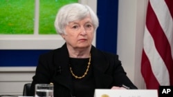[FILE] Treasury Secretary Janet Yellen listens during a meeting with business leaders about the debt limit in the South Court Auditorium on the White House campus, Oct. 6, 2021, in Washington.