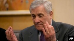FILE - Italian Foreign Minister Antonio Tajani, shown here during a visit to Beirut, Lebanon, called on Iran on April 12, 2024, to use restraint after Iranian officials threatened to retaliate for an Israeli strike on Iran's consulate in Syria earlier this month.