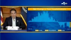 This image provided by the New York State Governors office shows Gov. Andrew Cuomo during a news conference in Albany, N.Y., on Saturday, April 25, 2020.