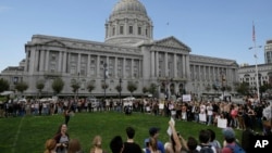 California high school students gather to protest in opposition of Donald Trump's presidential election victory outside of City Hall in San Francisco, Nov. 10, 2016.