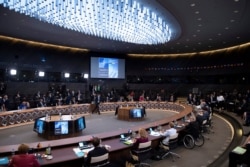 NATO leaders attend a plenary session during their summit at the alliance's headquarters in Brussels, June 14, 2021.