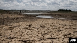This photo shows the fast-drying catchment area of the Umzingwani dam in Matabeleland, southwestern Zimbabwe, Feb. 7, 2016. President Robert Mugabe had declared a state of disaster two days earlier in many rural areas hit by a severe drought.