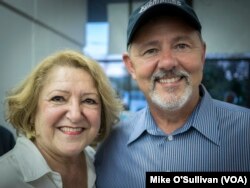 California Assembly candidate Rita Topalian and Whittier City Council Member Fernando Dutra, at Republican watch party in Whittier.