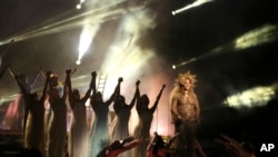 Beyonce performs at the 59th annual Grammy Awards, Feb. 12, 2017.