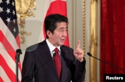 FILE - Japan's Prime Minister Shinzo Abe speaks at Akasaka Palace in Tokyo, Japan, May 27, 2019.