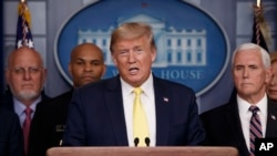 FILE - President Donald Trump speaks in the briefing room of the White House in Washington, March, 9, 2020,