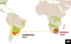By 2030, scientists predict Durban, South Africa will have a climate very similar to that of Argentina and Uruguay. The South American countries have already adapted to growing food at higher temperatures.